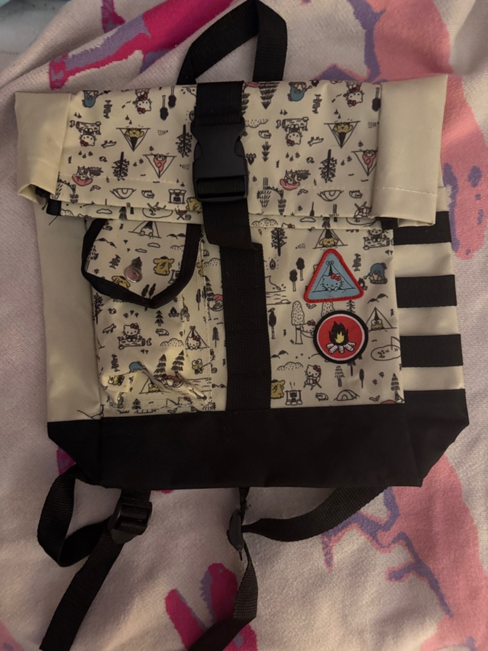 Hello Kitty Cream Black Patterned Back pack